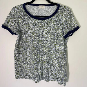 T.la Anthropologie Charmer Ringer Tee Shirt Animal Leopard‎ Blue Green Print